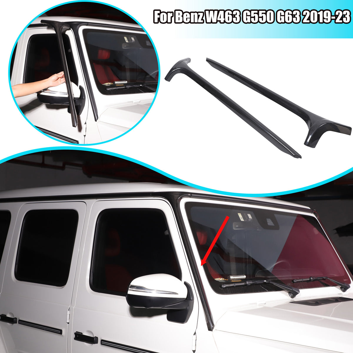 Real Carbon Fiber Window Triangle A-Pillar Cover For Benz W463 G550 G63 19-23 1