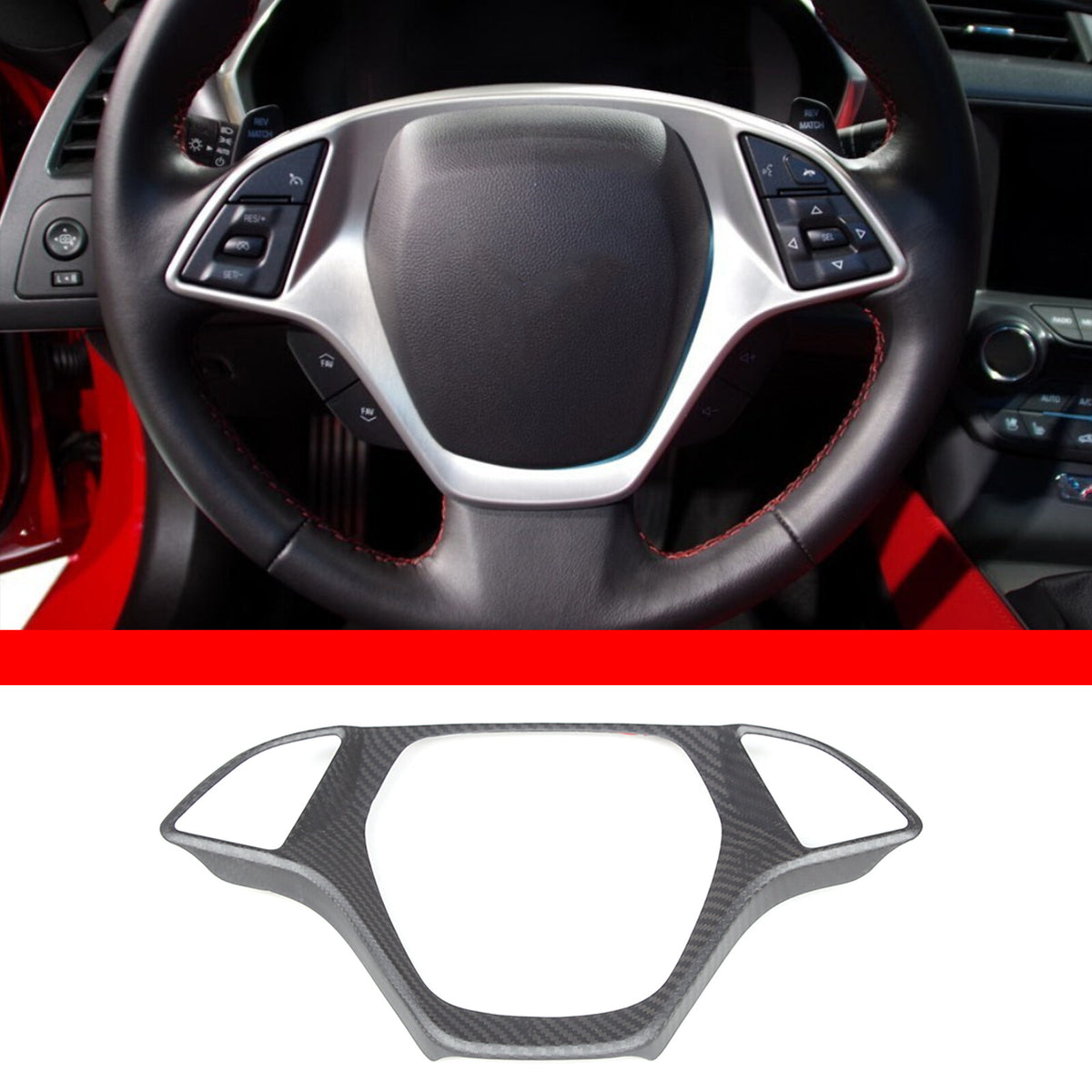 Matte Real Carbon Fiber Interior Steering Wheel Cover Trim For Corvette C7 14-19 2