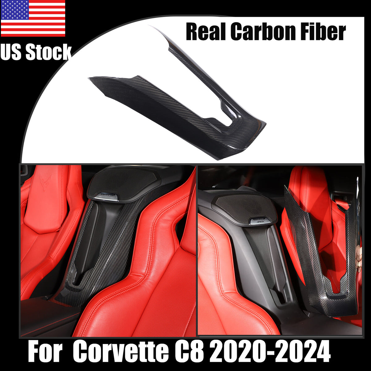 Real Carbon Fiber Waterfall Center Wireless Charger Cover For Corvette C8 20-26 1