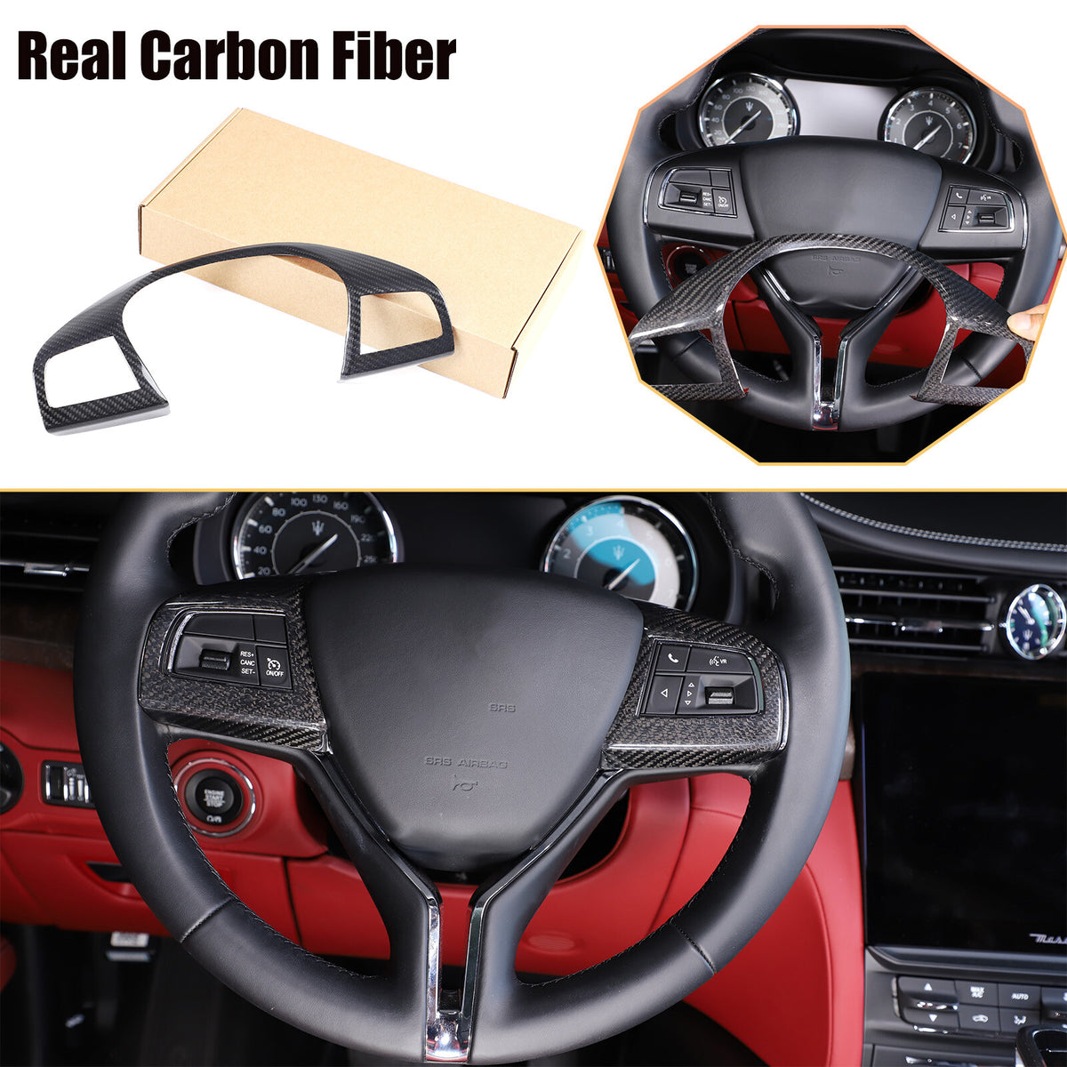 Real Dry Carbon Fiber Inner Steering Wheel 14-23 Cover Trim Fits Maserati Ghibli 1