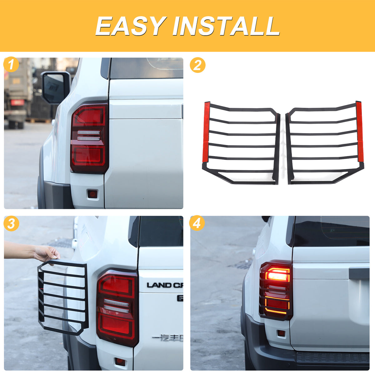 Black Alloy Rear Tail light lamp Cover trimFor Toyota Land Cruiser LC250 24+ 15