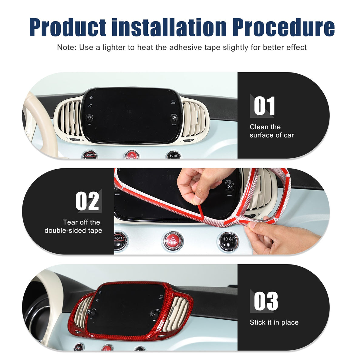 Red Real Carbon Fiber Center Console Air Outlet Trim For Fiat 500 2016+ 7