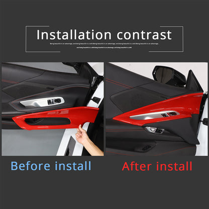 Red ABS Interior Door Window lift Panel Trim Cover Fits For Corvette C8 2020-26 7