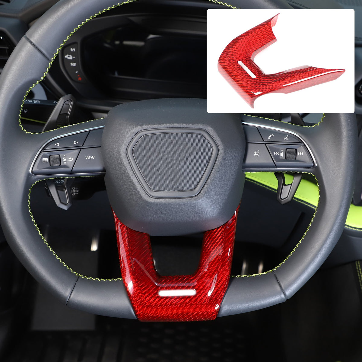 Red Real Carbon Fiber Steering Wheel Trim For Lamborghini Urus/Urus SE 2018-2023 11