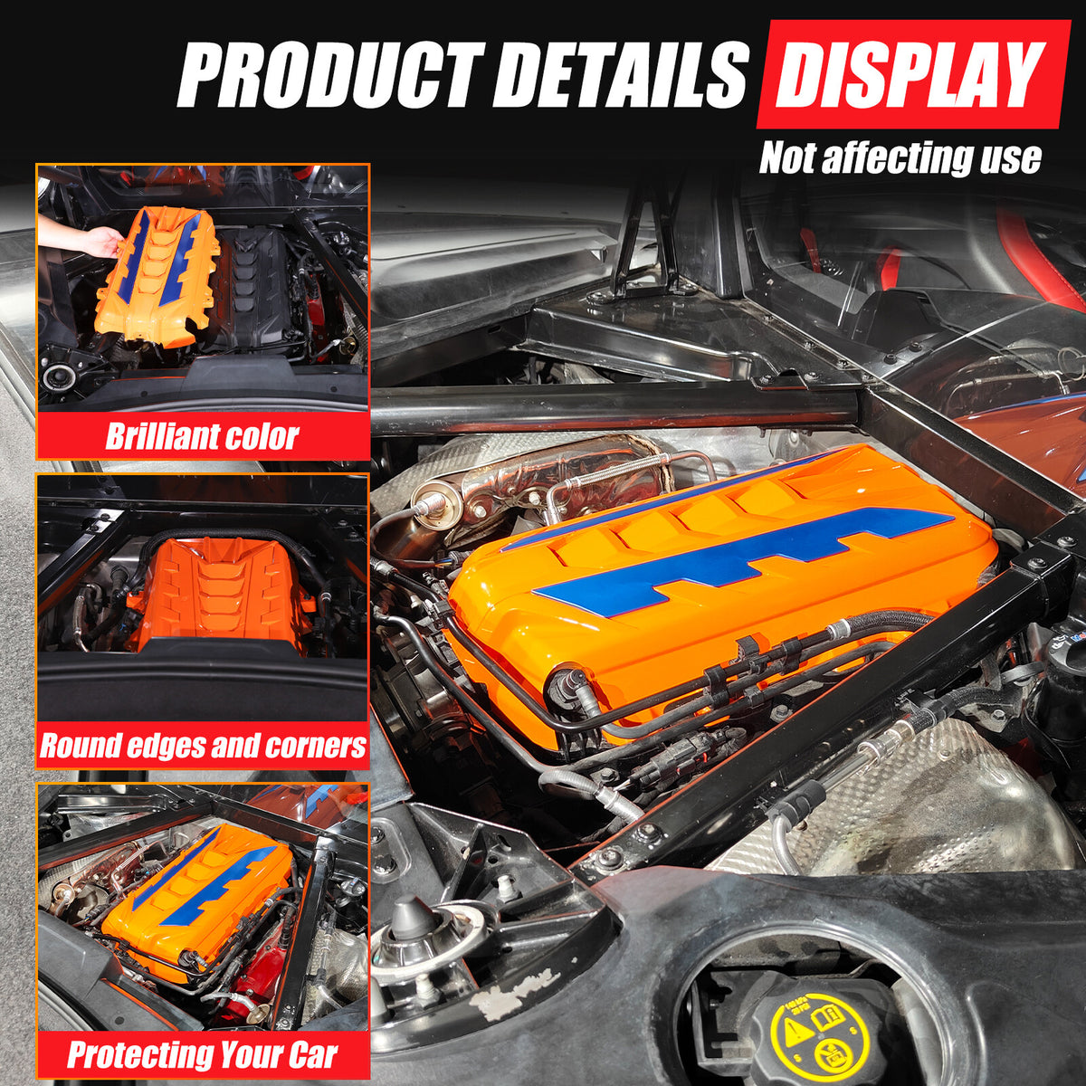 Orange Engine Bay Panel Cover Trim in Edge Blue For Corvette Coupe C8 2020-2026 17