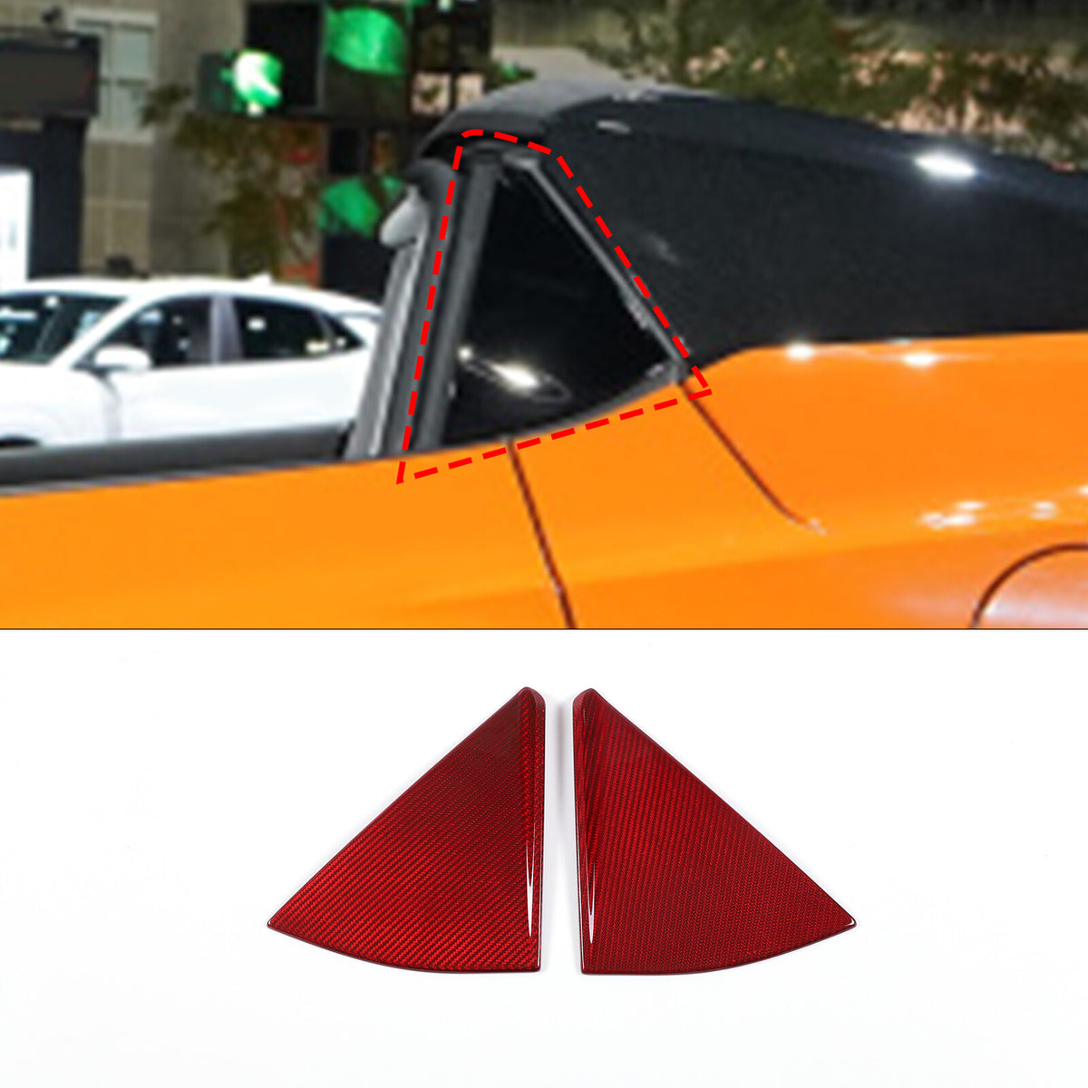 Red Real Carbon Window Triangle Cover Trim For Corvette C8 Convertible Z06 Z51 5