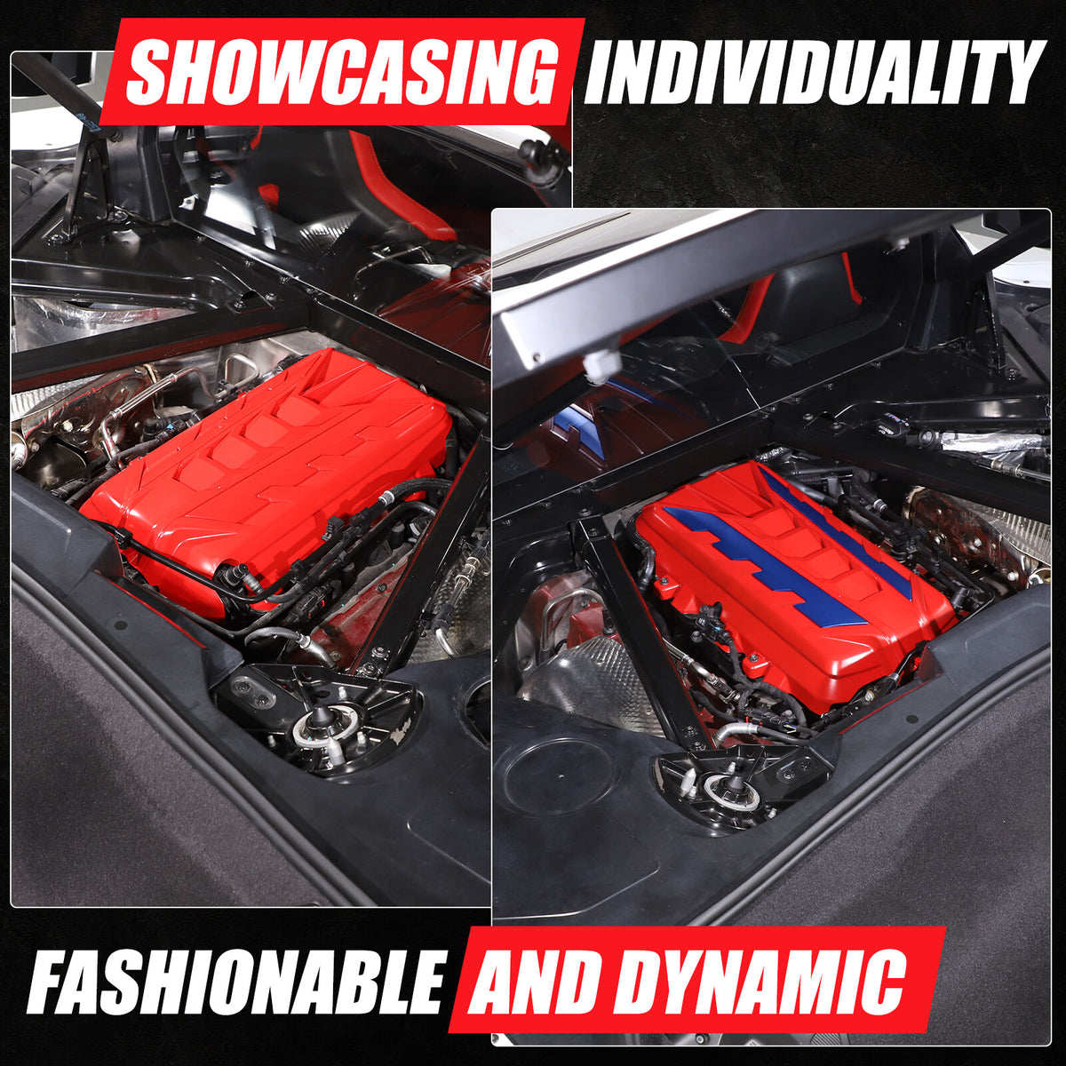 Red Engine Bay Panel Cover Trim in Edge Blue For Corvette C8 2020-26 15