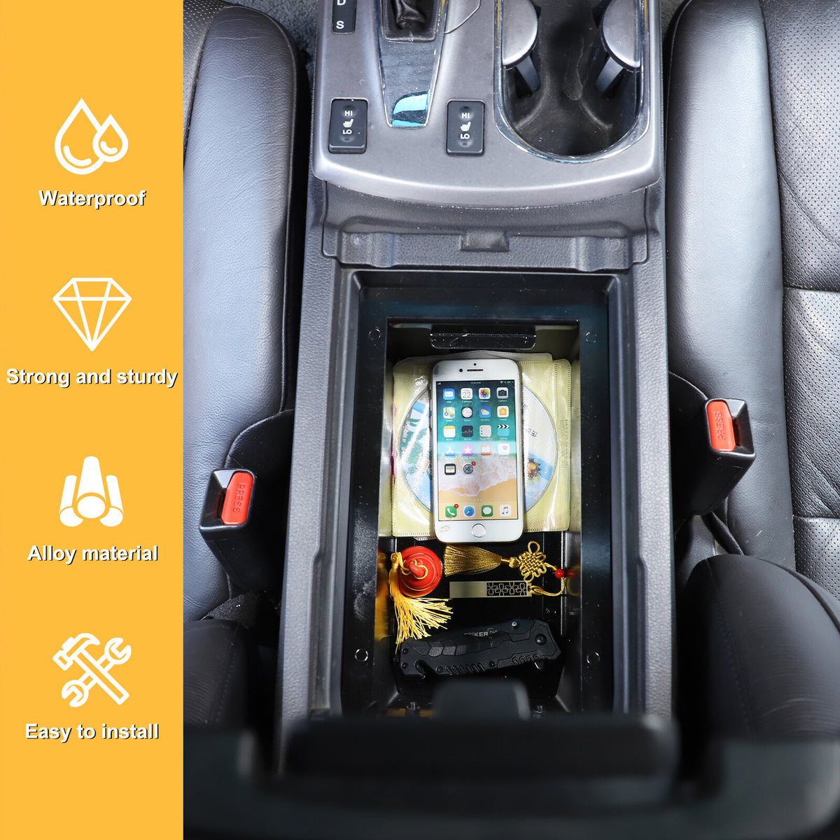 Black Steel Center Console Safe GUN Storage Lock Box W/ TRAY For Acura RDX 13-17 17