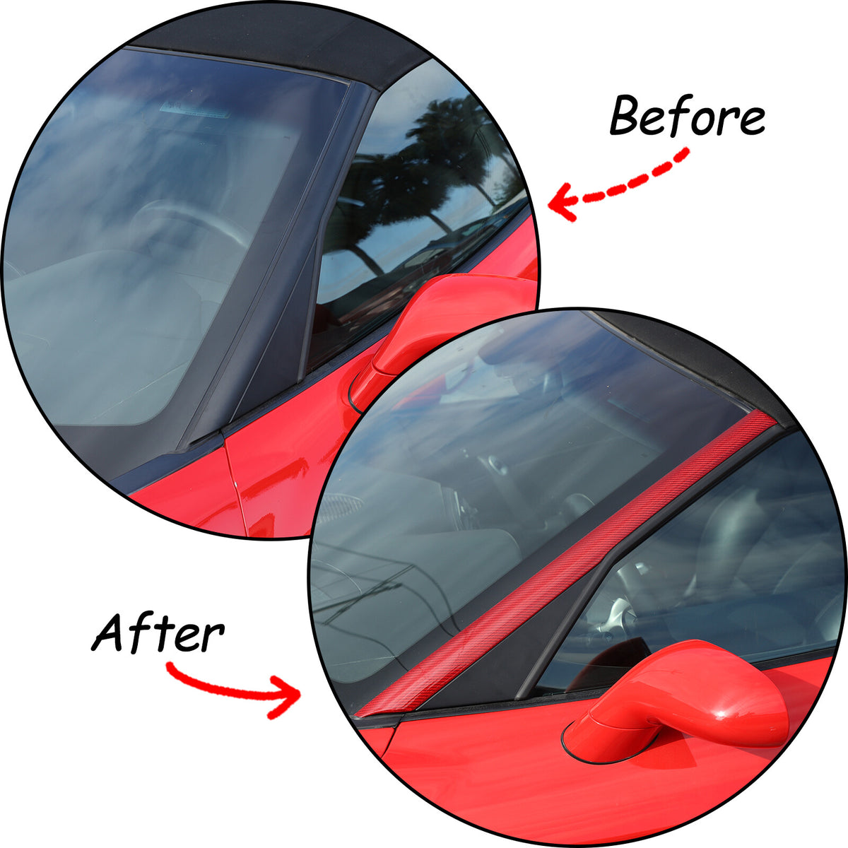 Red Carbon Fiber Exterior Windshield A-Pillar Cover Trim For Corvette C6 05-13 18