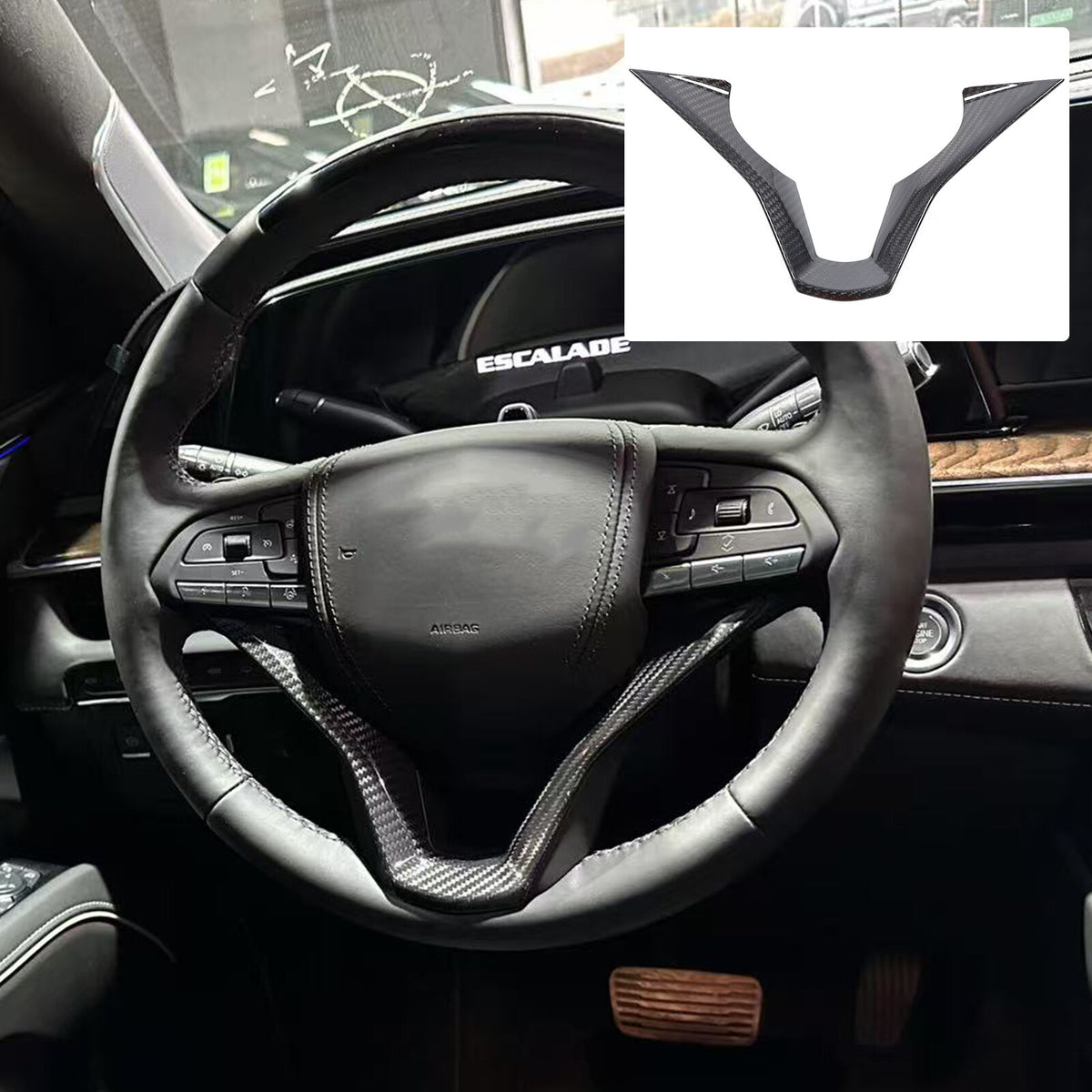 Real Carbon Fiber Interior Steering Wheel Cover Trim For Cadillac Escalade 21-24 2