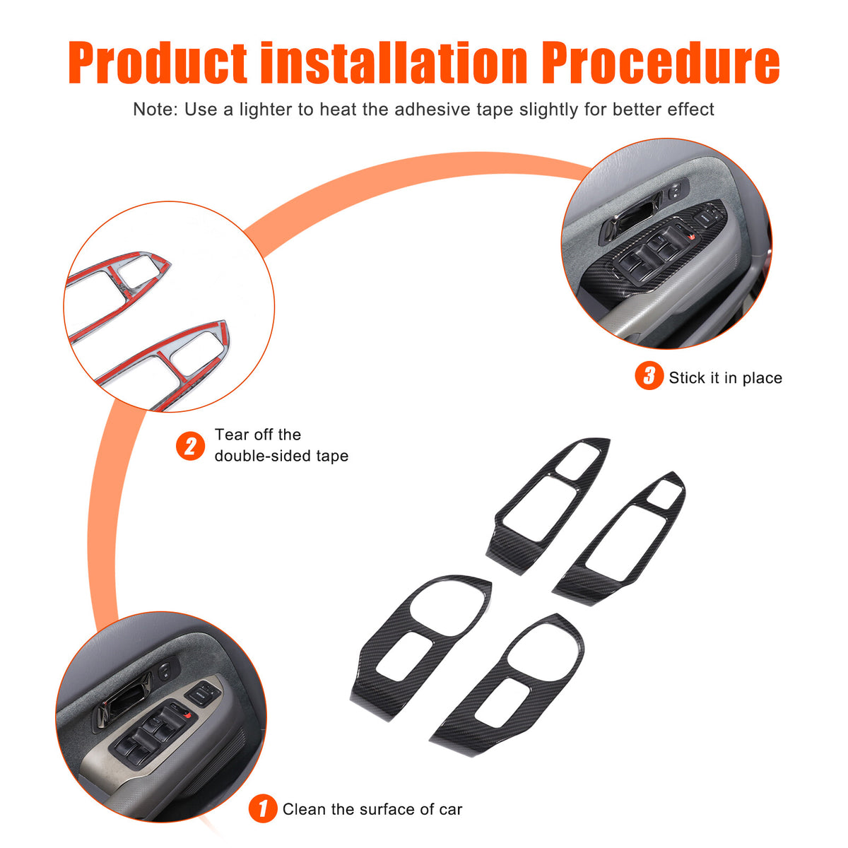 ABS Carbon Fiber Window Lift Switch Button Trim Frame For Honda Pilot 2003-2008 11