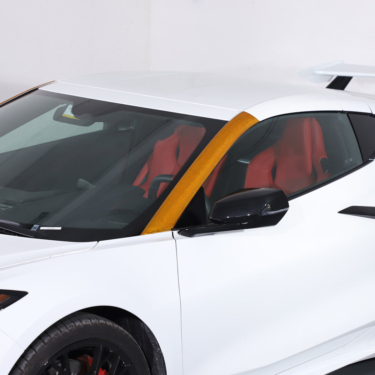 Yellow Carbon Fiber Front Window A Pillar Layover Trim For C8 Corvette 20-26 7