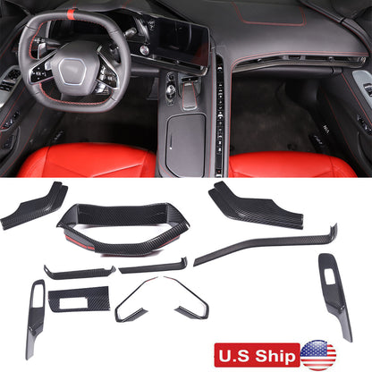 Carbon Fiber ABS Center Console Trim Cover Trim Set For Corvette C8 2020-2026 1