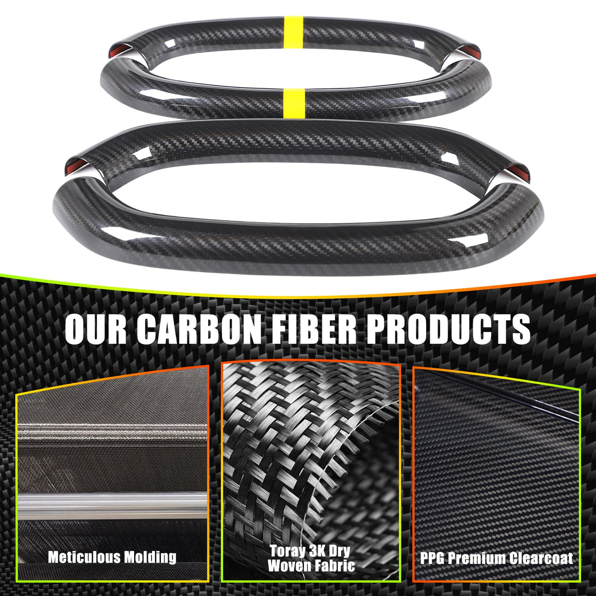 Yellow Top Real Carbon Fiber Steering Wheel Cover Trim For Corvette C8 20+ 10