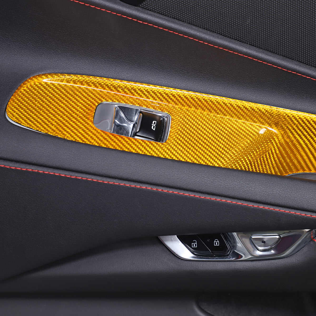 Yellow Carbon Fiber Window Lift Switch Button Trim For Corvette C8 Convertible 4