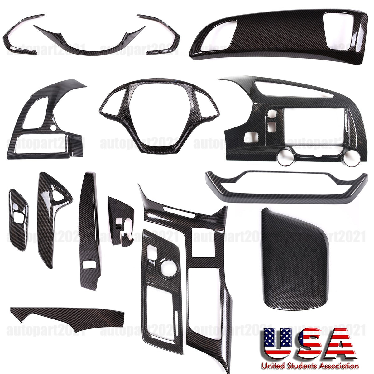 17x ABS Carbon Fiber Interior Full Center Console Trim Set For Corvette C7 14-19 1