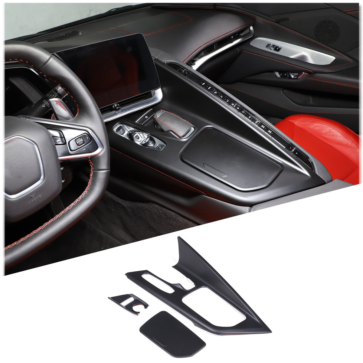 Matte Black ABS Full Interior Set Cover Trim Kit For Corvette C8 2020-25 - Styles 6-10 42