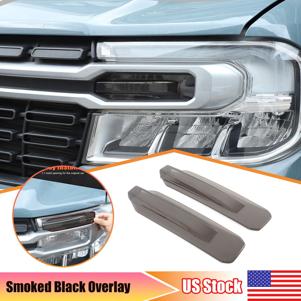 Smoked Black ABS Low Beam Headlight Trim Cover for Ford Maverick 2022-2023 US 1