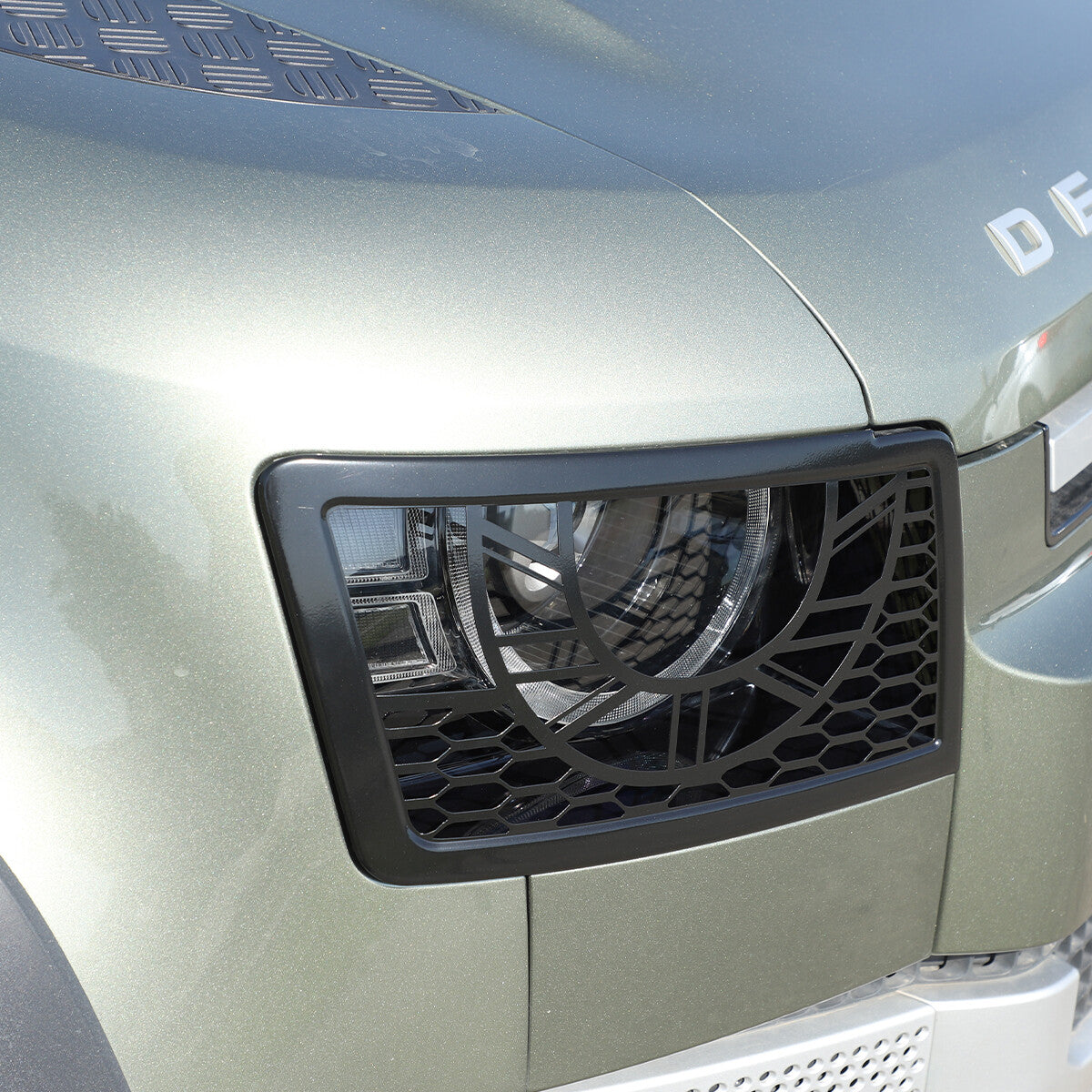 Black Metal Front Head Light Lamp Cover Trim For 2020-2022 Land Rover Defender 9
