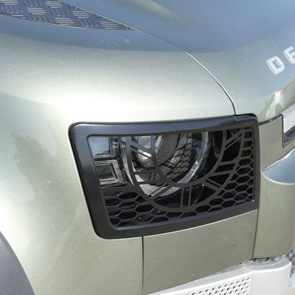 Black Metal Front Head Light Lamp Cover Trim For 2020-2022 Land Rover Defender 9