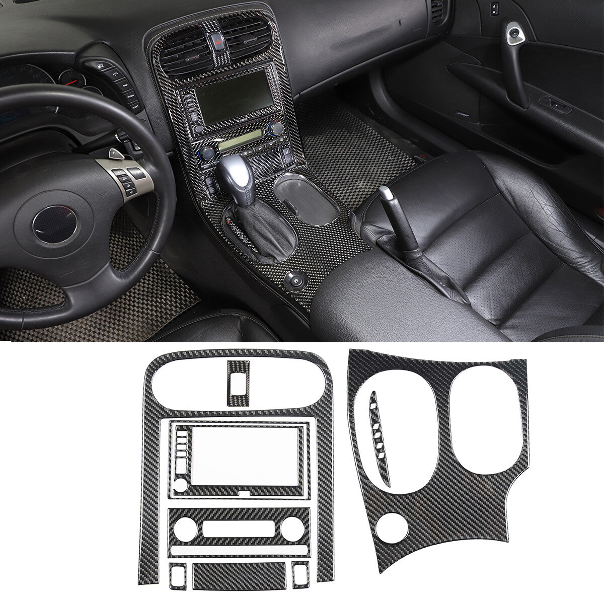 10PCS Real Carbon Fiber Full Center Console GPS Sticker Trim Set For corvette C6 1