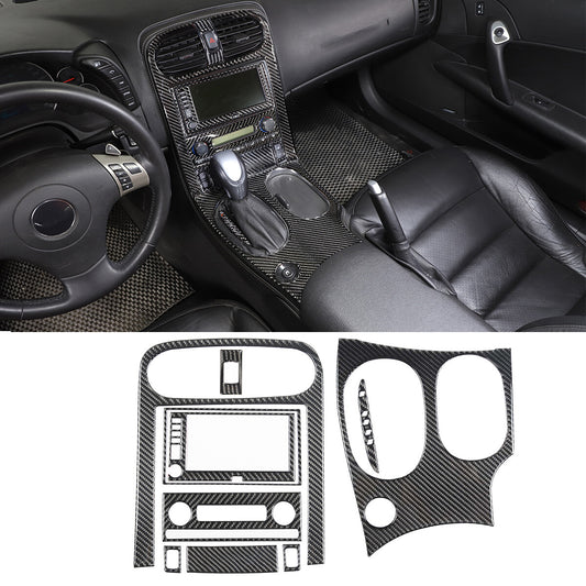10PCS Real Carbon Fiber Full Center Console GPS Sticker Trim Set For corvette C6 1