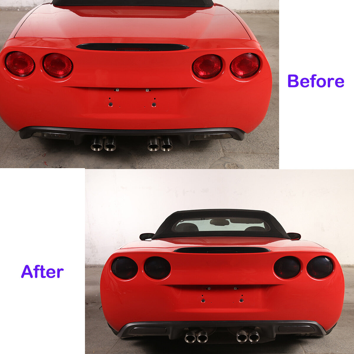 Smoked Tail & Rear Fog & Brake Blackout Lights Covers For 2005-2013 C6 Corvette 3