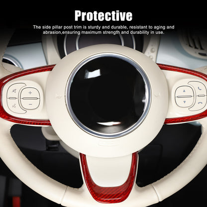 Red Real Carbon Fiber Steering Wheel Button Trim For Fiat 500 Abarth 595 695 16+ 1
