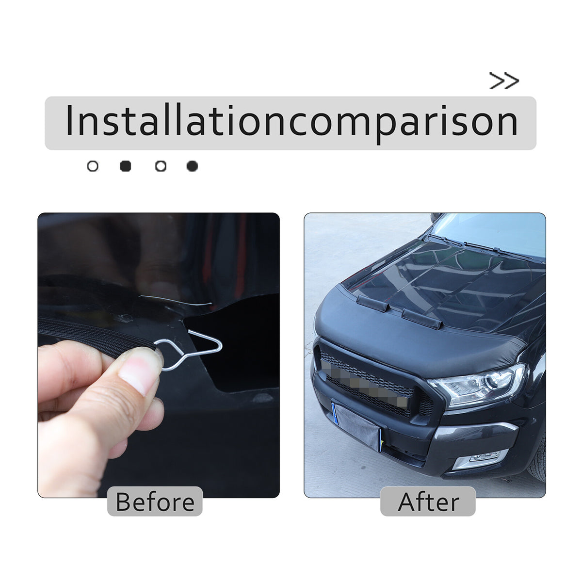 Black Car Bonnet Hood Bra Protector Mask Cover For Ford Ranger 2015-2021 15