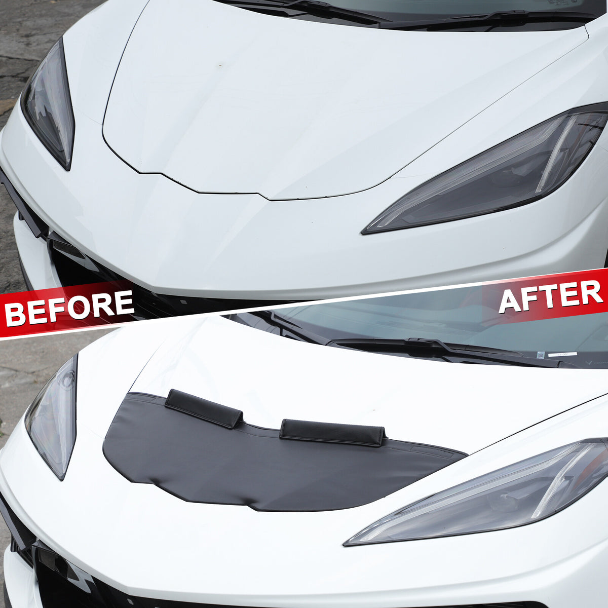 PU Leather Car Bonnet Hood Bra Wind & Bug Deflectors For Corvette C8 2020-26 US 11