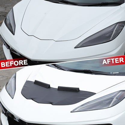 PU Leather Car Bonnet Hood Bra Wind & Bug Deflectors For Corvette C8 2020-26 US 11