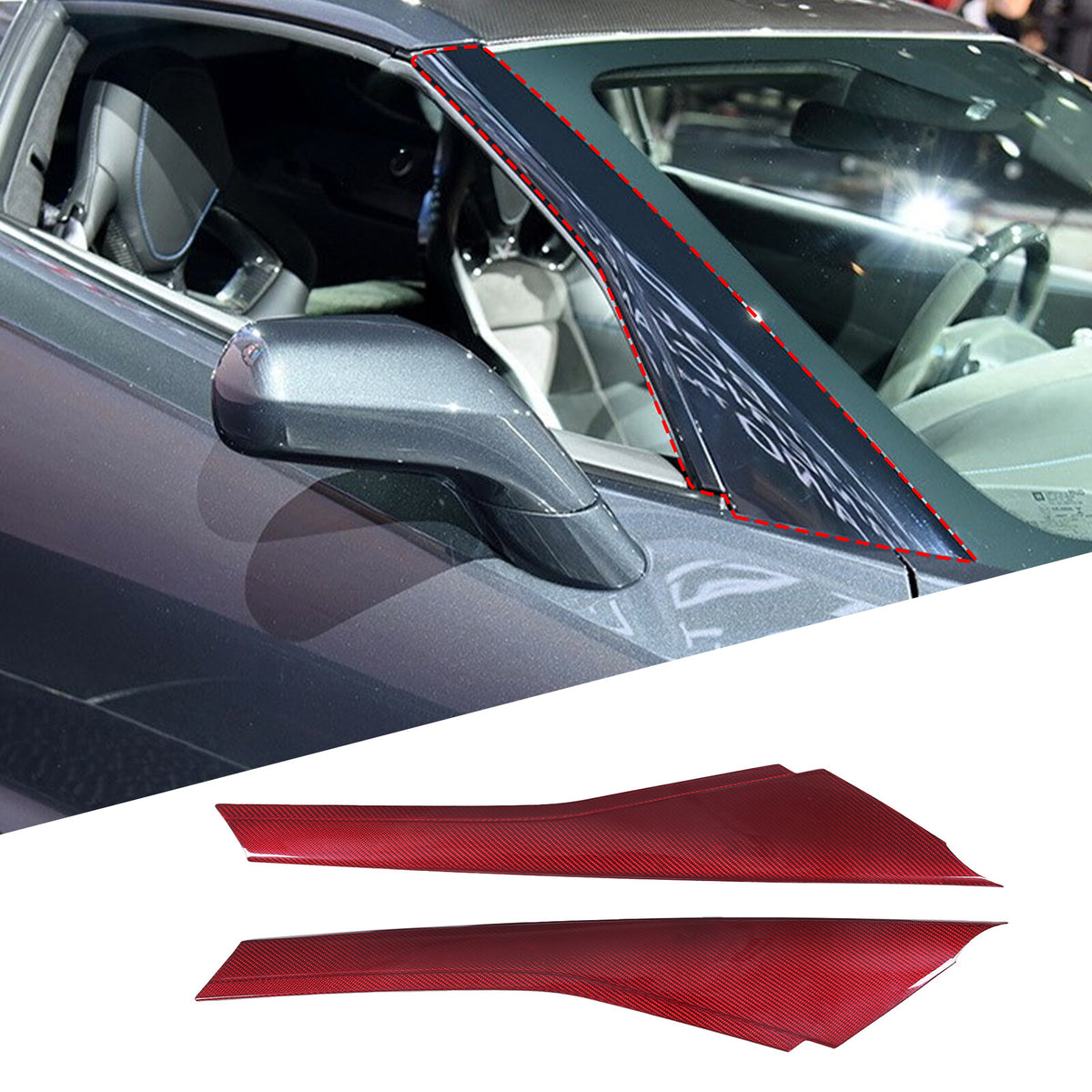 Red Carbon Fiber Exterior Windshield A Pillar Trim Cover For Corvette C7 14-19 13