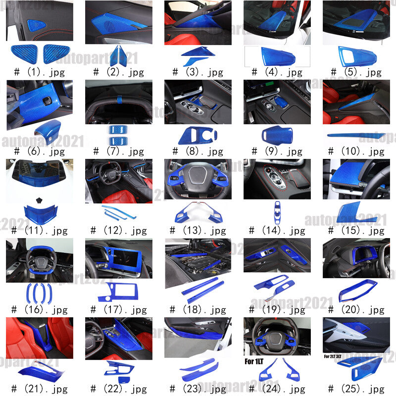 Blue Real Carbon Fiber Full Interior Set Decor Trim Kit for Corvette C8 20-25 - Variants 21-25 2