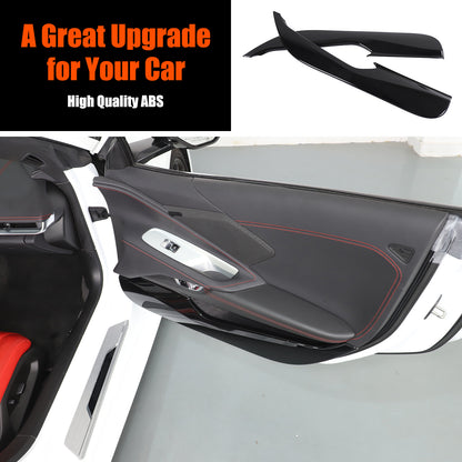Glossy Piano Black ABS Interior Door Anti-Kick Panel Trim For Corvette C8 2020+ 14