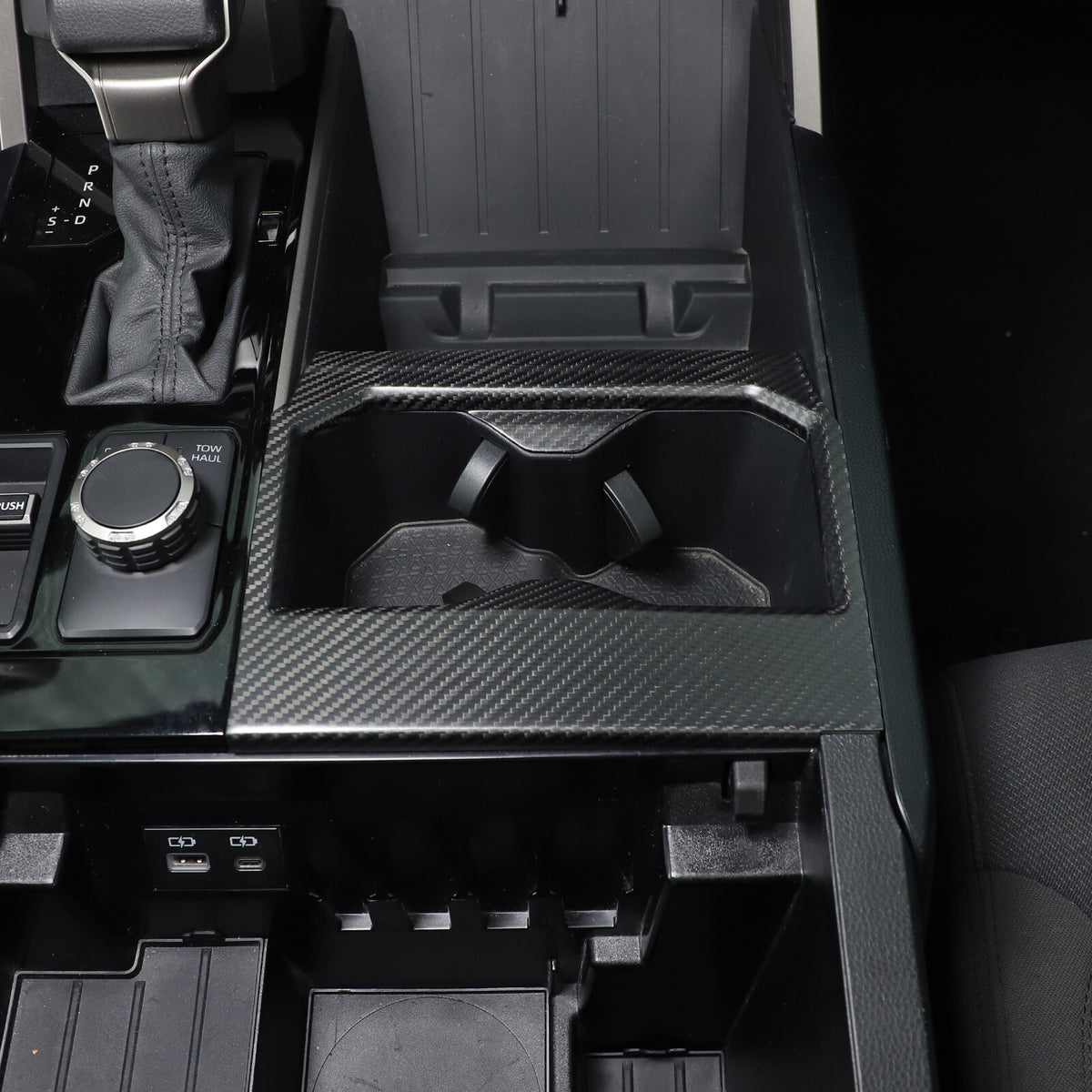 Matte Real Carbon fiber Center Front Cup Holder Cover Trim For Toyota Tundra 22+ 11