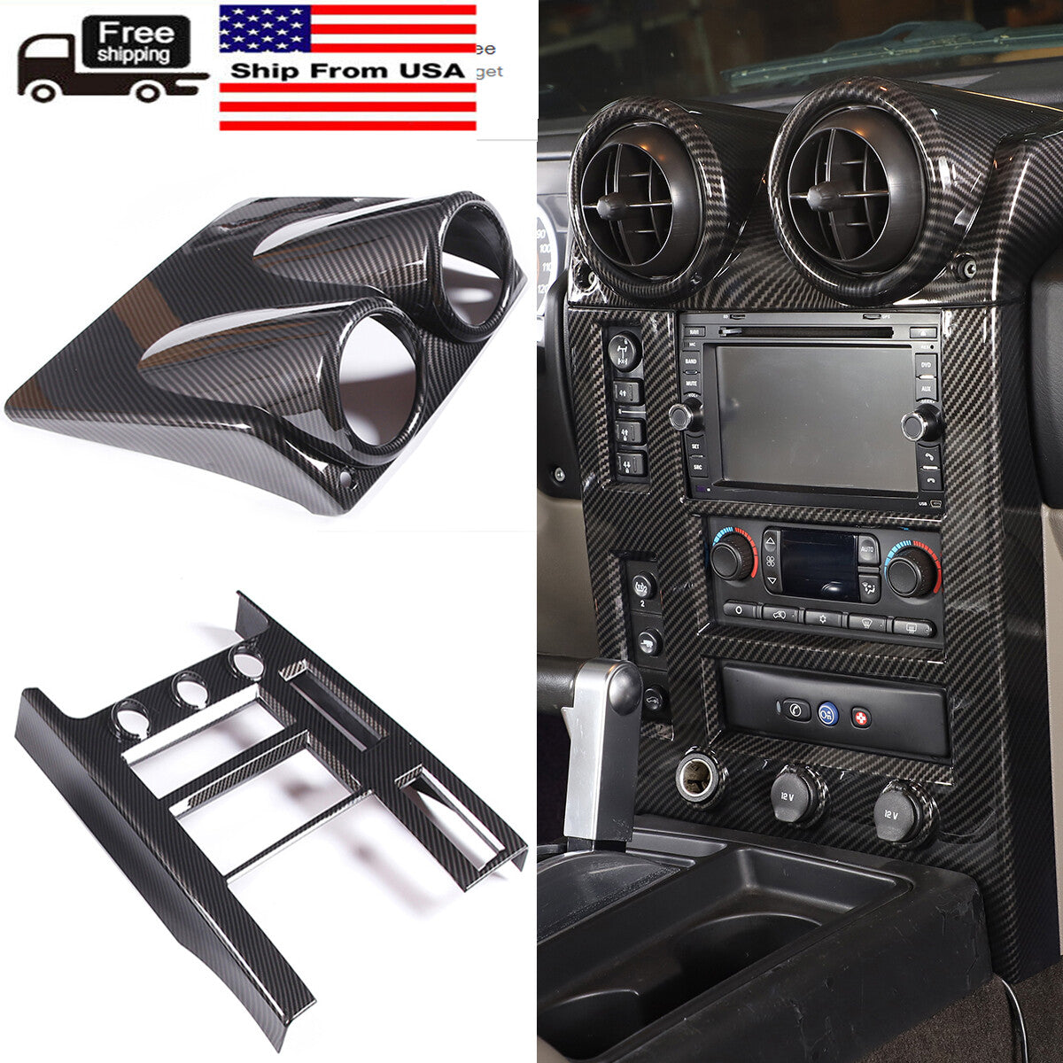 For Hummer H2 2003-2007 Center Air Vent Trim Cover Panel Carbon Fiber Style 1