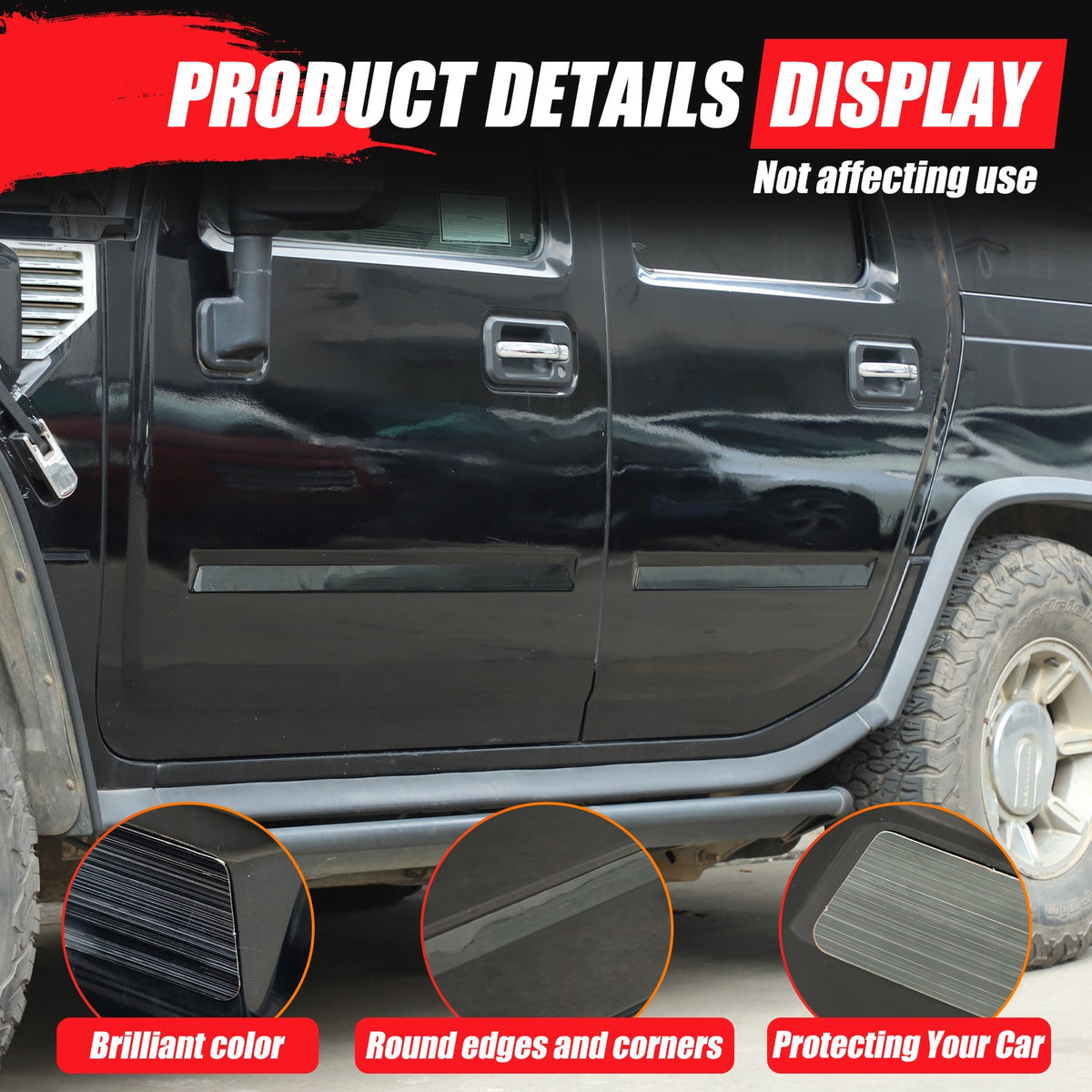 Black Titanium Stainless Steel Body Molding Trim Strips For Hummer H2 2003‑2009 9