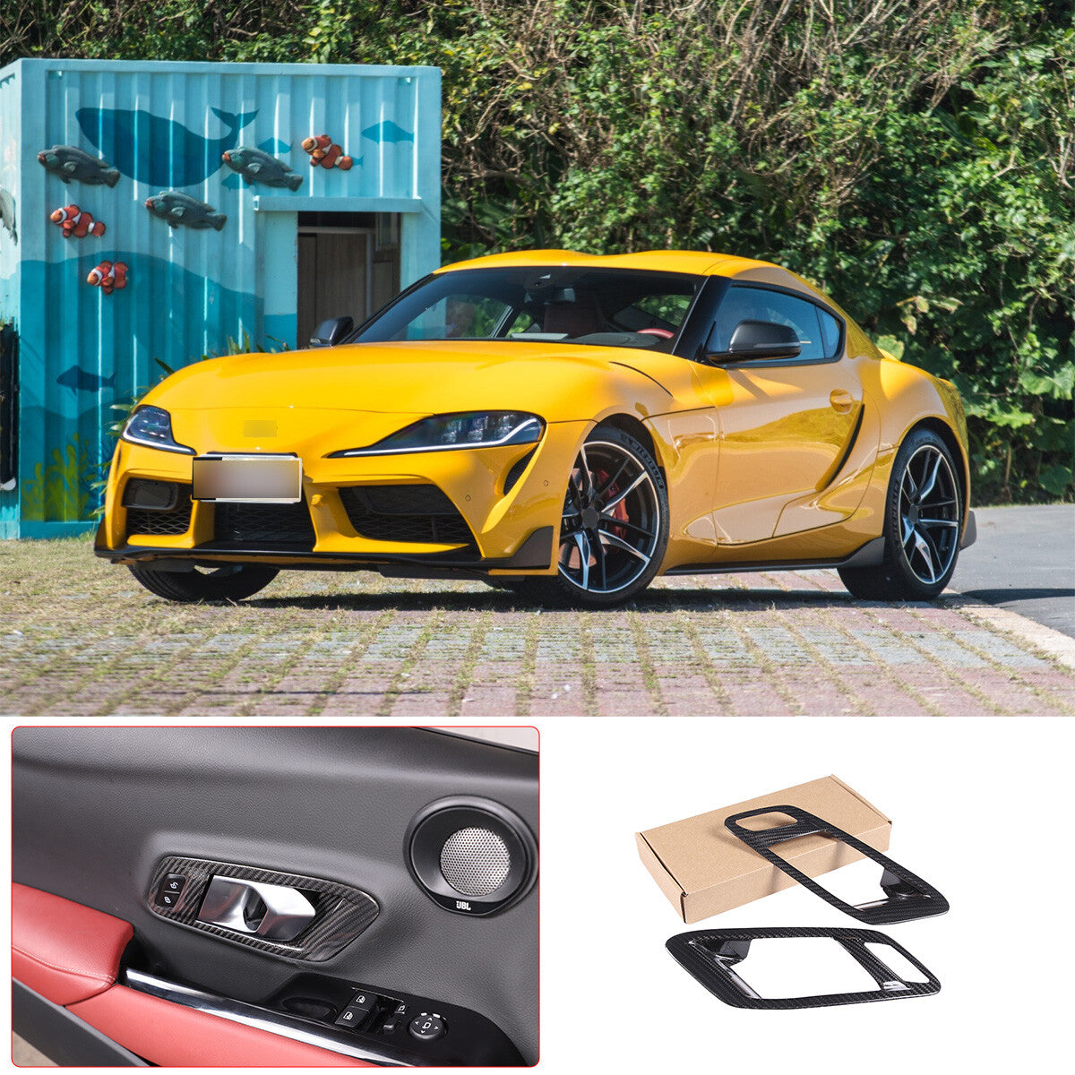 Carbon Fiber Inner Door Handle Frame Trim Cover for toyota supra A90 2019-24 2