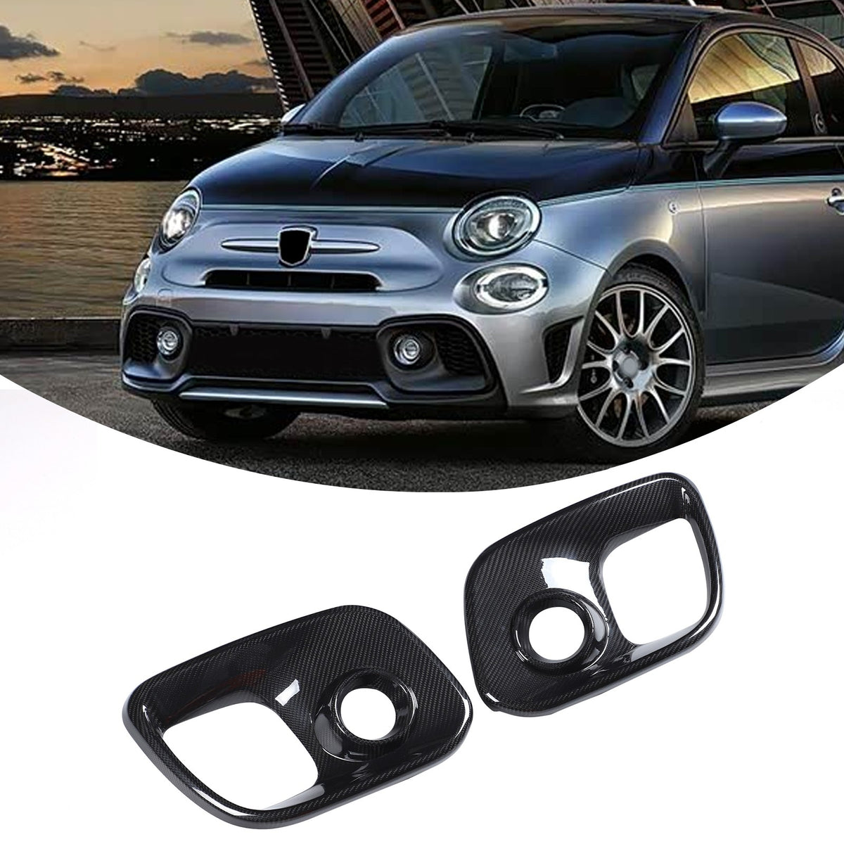 Real Carbon Fiber Front Fog Light Cover Trim For Fiat 500 Abarth 312 2017+ 2