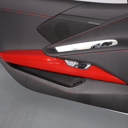 4pc Red ABS Interior Door Arnrest Panel Trim Cover Kit Set For Corvette C8 20-26 6