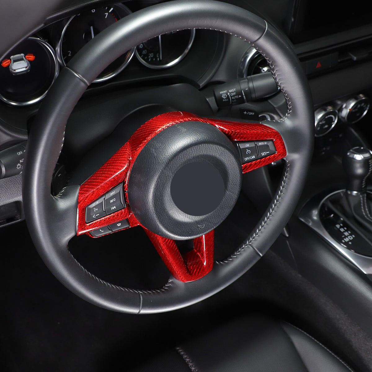 Red Real Carbon Fiber Steering Wheel Button Trim For Mazda MX-5 Miata 2016-2025 13