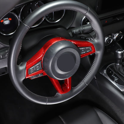 Red Real Carbon Fiber Steering Wheel Button Trim For Mazda MX-5 Miata 2016-2025 13