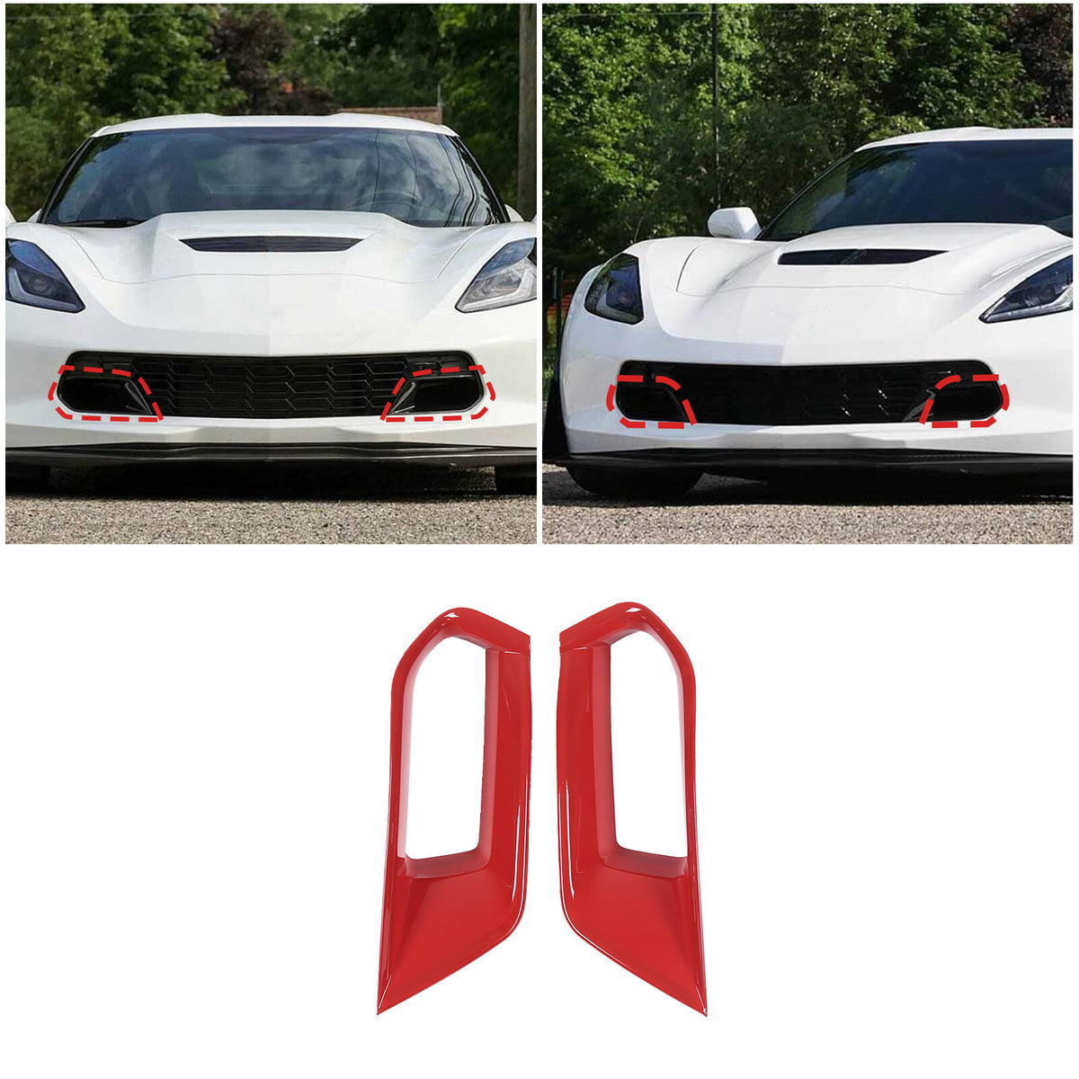 Red Front Lower Grille Air Inlet Intake Radiator Vent Trim For Corvette C7 US 9