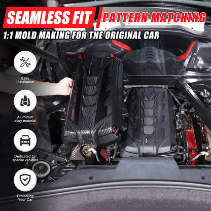 ABS Carbon Fiber Engine Bay Panel Cover in Edge Black For Corvette C8 2020+ 16