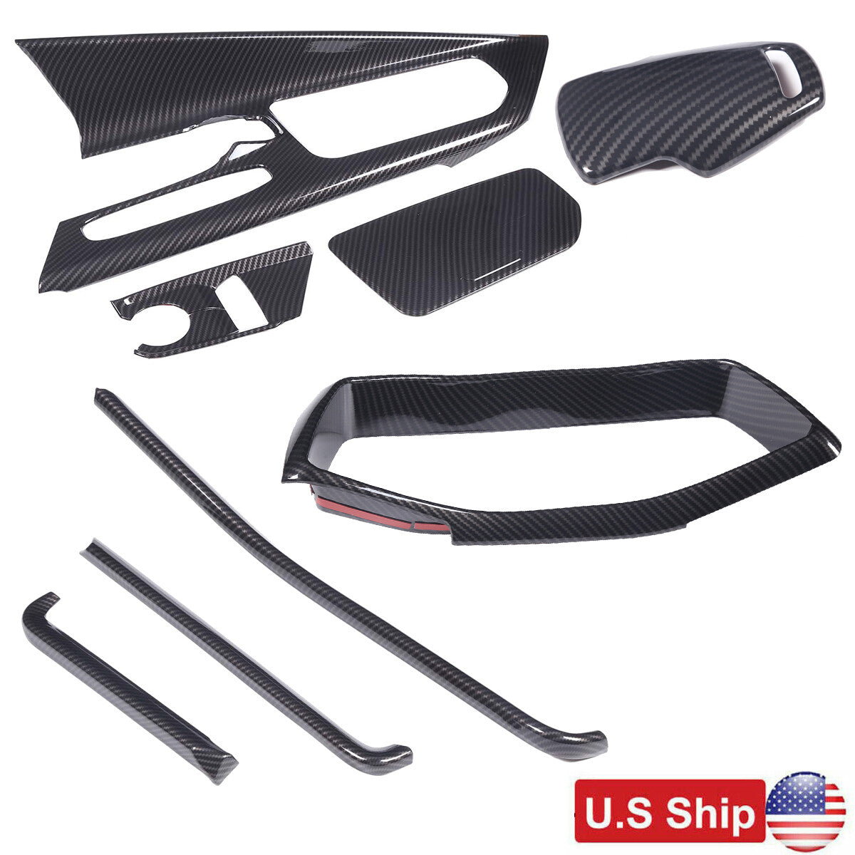 8pcs Carbon Fiber ABS Center Console Panel Trim Cover Set Kit For Corvette C8 1