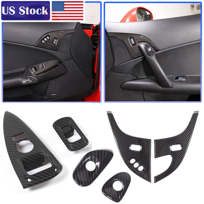 Carbon Fiber ABS Door Window Lift Button Trim Frame Set For Corvette C6 05-13 US 2