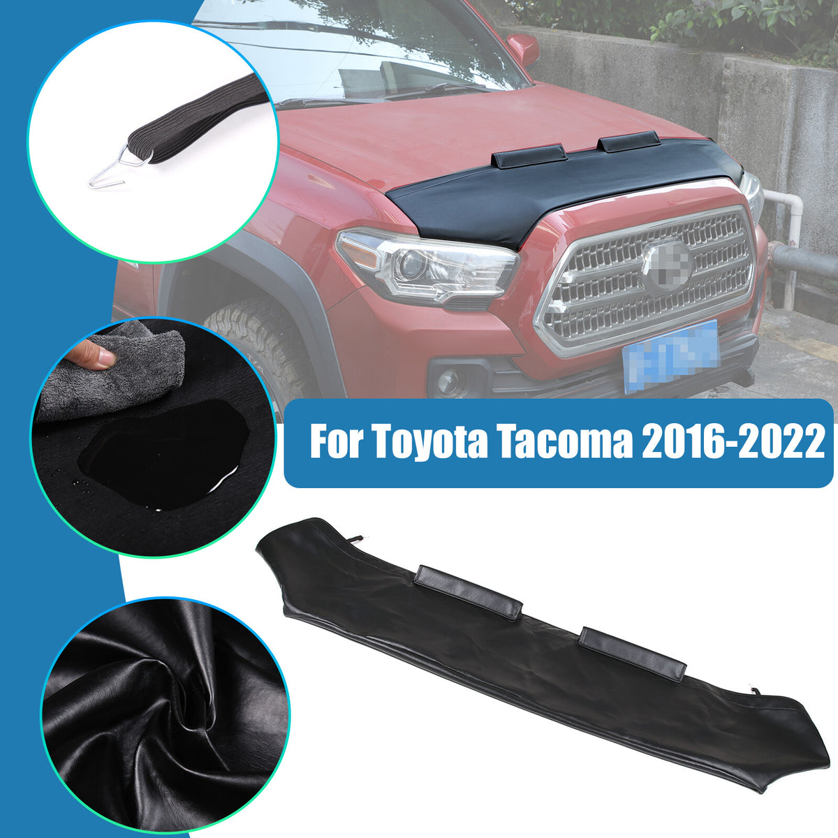 Black Car Bonnet Hood Bra Protector Mask Cover For Toyota Tacoma 2016-23 1