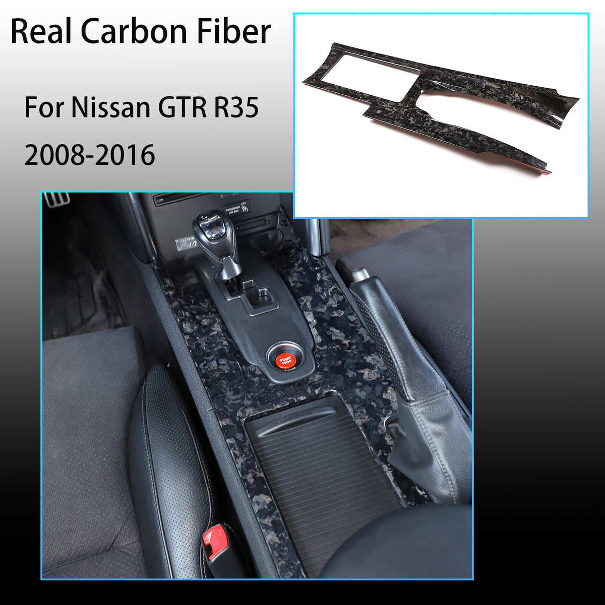 Forged Carbon Fiber Car Center Control Gear Panel Trim For Nissan GTR R35 08-16 1