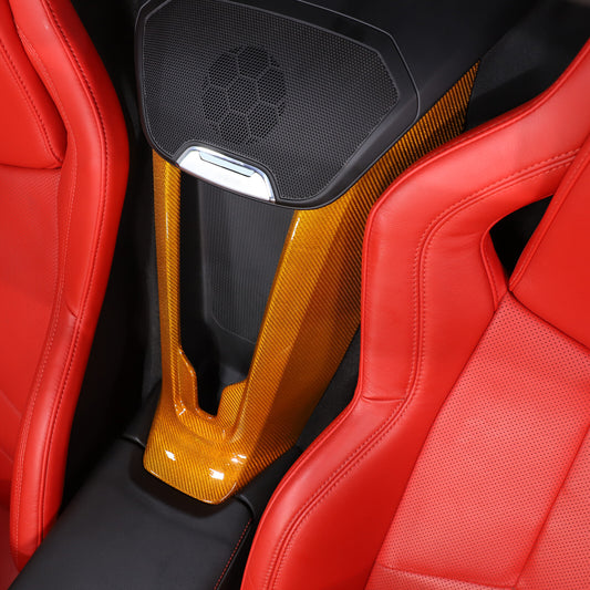 Yellow Carbon Fiber Waterfall Console Wireless Charger Cover For Corvette C8 20+ 1