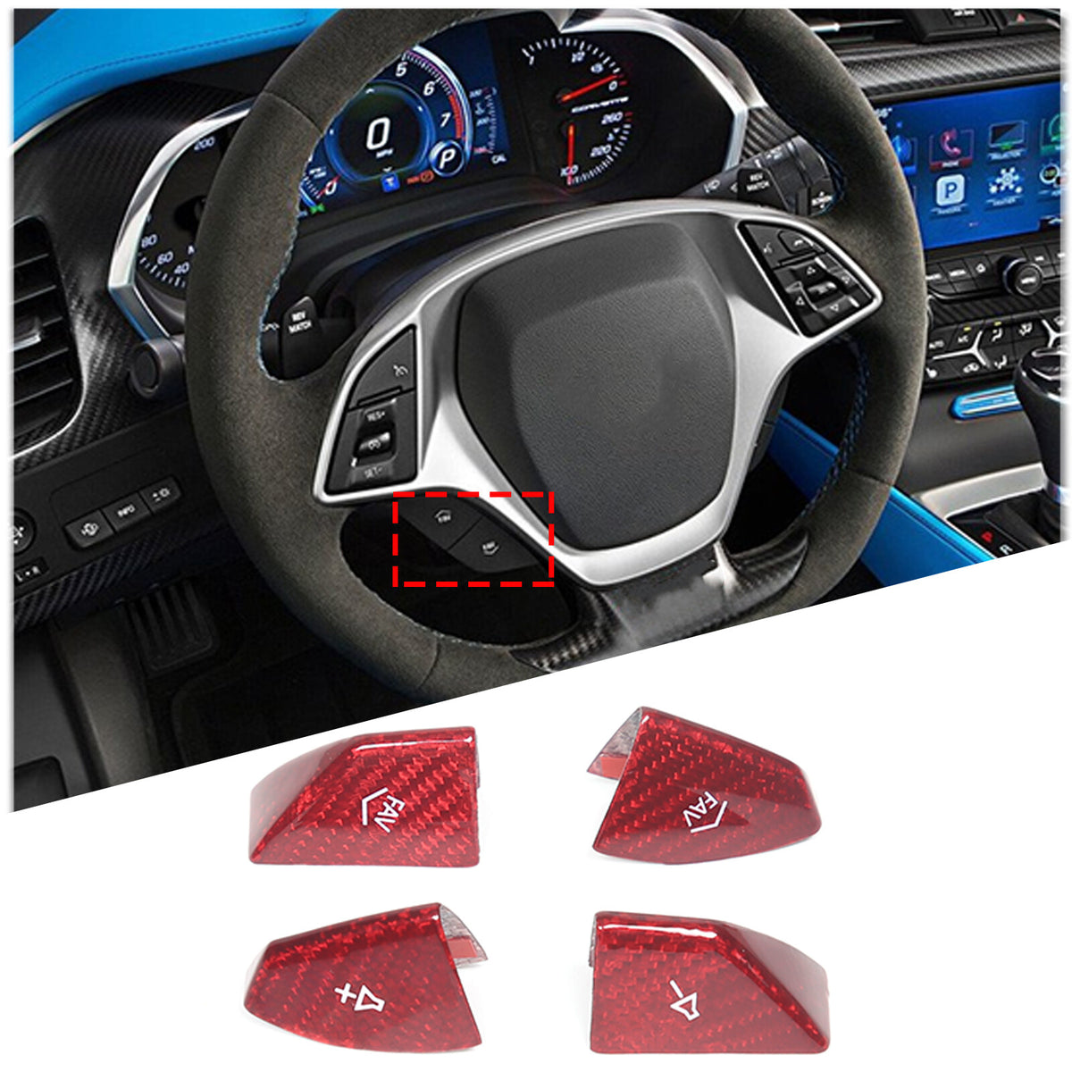 Red Real Carbon Fiber Interior Center Full Trim Set Kit For Corvette C7 2014-19 - Variants 1-5 36